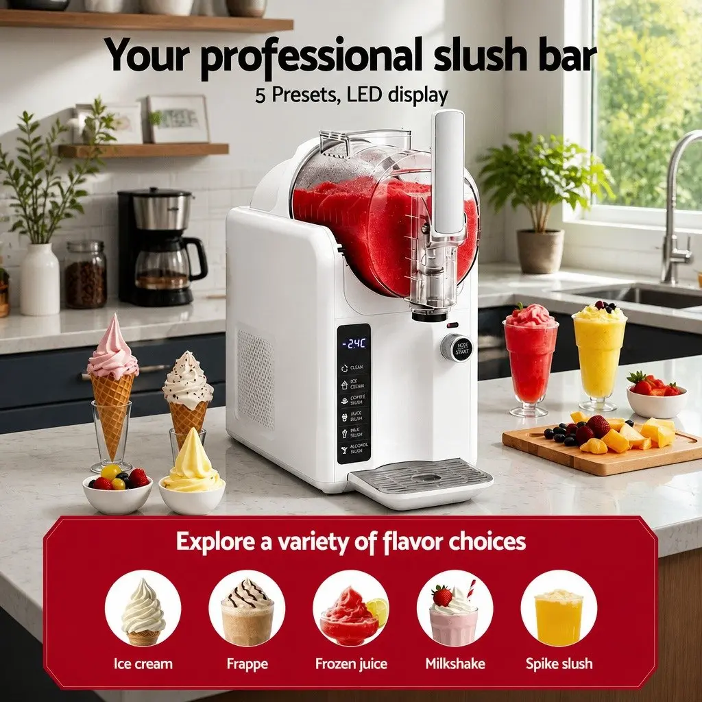 Slushie Machine 2L White Ice Cream Maker Soft Serve Frozen Dessert Maker