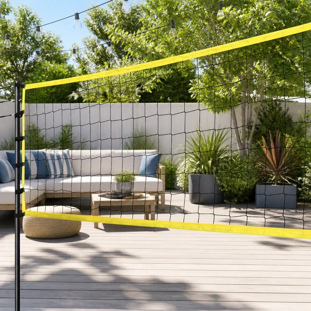Volleyball Tennis Badminton Net Set Portable Height Adjustable 9M PE Mesh 420D Oxford Fabric Black