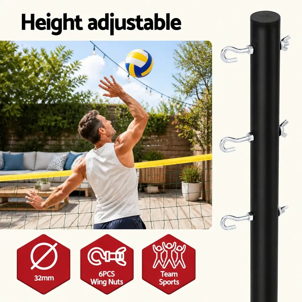 Volleyball Tennis Badminton Net Set Portable Height Adjustable 9M PE Mesh 420D Oxford Fabric Black