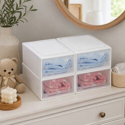 Plastic Storage Drawers Stackable Containers Small 4 Pack Transparent Home