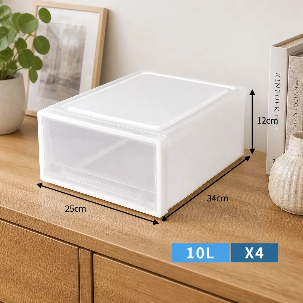 Small Plastic Storage Drawers Stackable Containers 4PK Home Organiser Bins