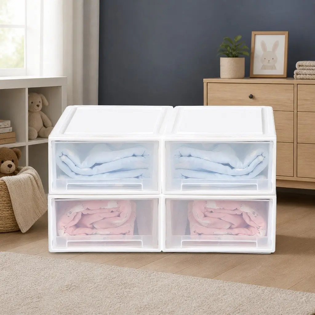 Small Plastic Storage Drawers Stackable Containers 4PK Home Organiser Bins