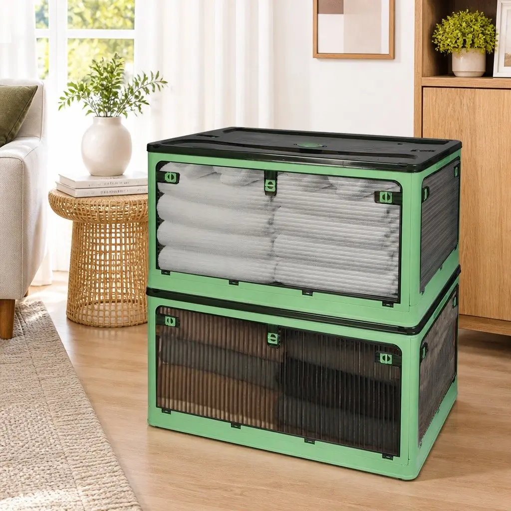 Stackable Storage Box Plastic Green Large Capacity Home Organizer