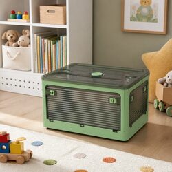 Stackable Storage Container with Lid Plastic Organizer Box Green Small Medium