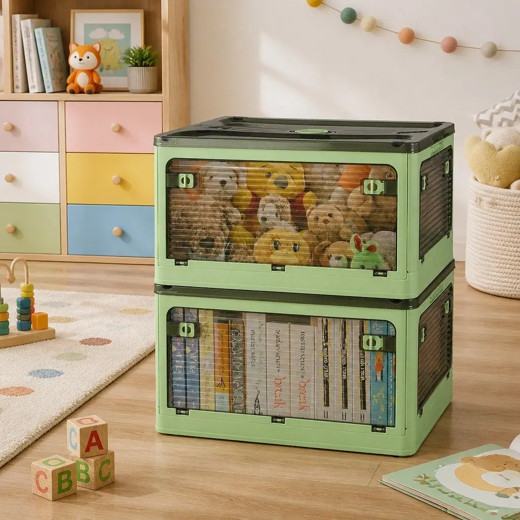 Stackable Storage Container Plastic Green Small Medium