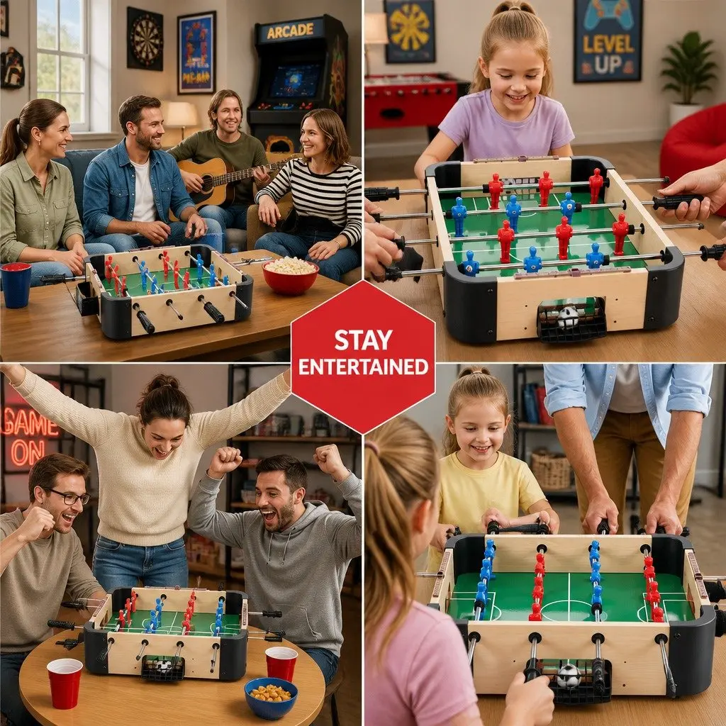 Mini Foosball Table MDF Portable Compact Tabletop Game for Family Parties Kids Entertainment
