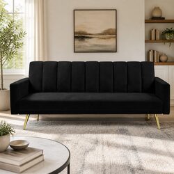Stylish 3-Seater Velvet Sofa Bed with Adjustable Backrest