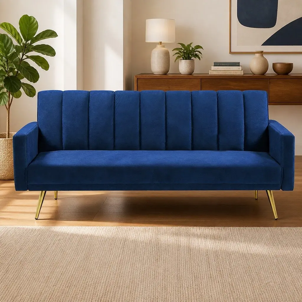 3 Seater Velvet Sofa Bed with Adjustable Positions
