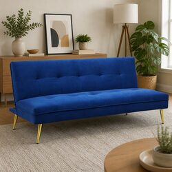 3 Seater Sofa Bed Convertible Velvet Adjustable Backrest Lounge Couch Deep Blue