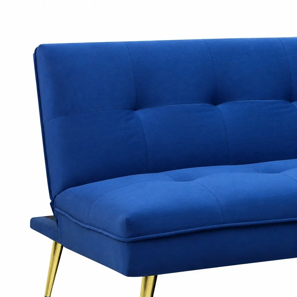 Deep Blue Velvet 3-Seater Sofa Bed with Adjustable Backrest