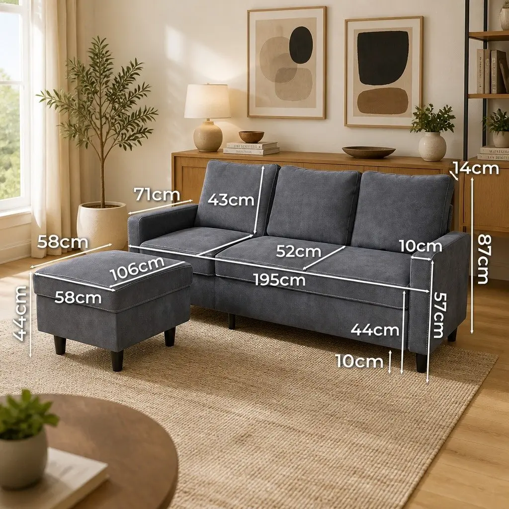 L-Shaped Sectional Sofa with Ottoman