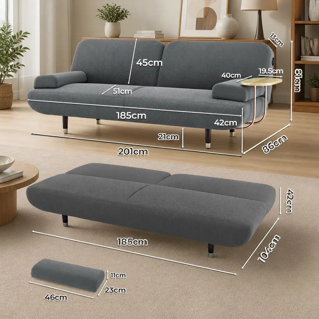 Convertible Sofa Bed with USB Charging Grey