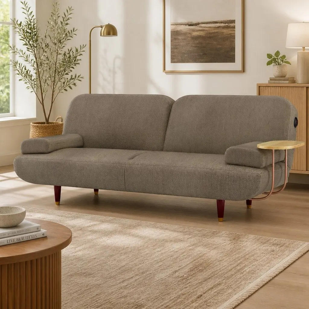 Adjustable Backrest Sofa Bed with USB Ports and Side Table