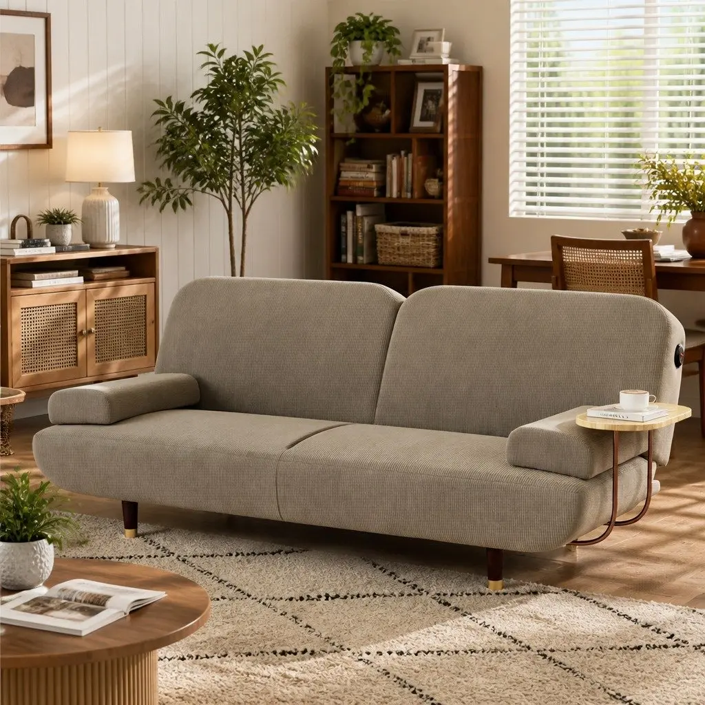Adjustable Backrest Sofa Bed with USB Ports and Side Table