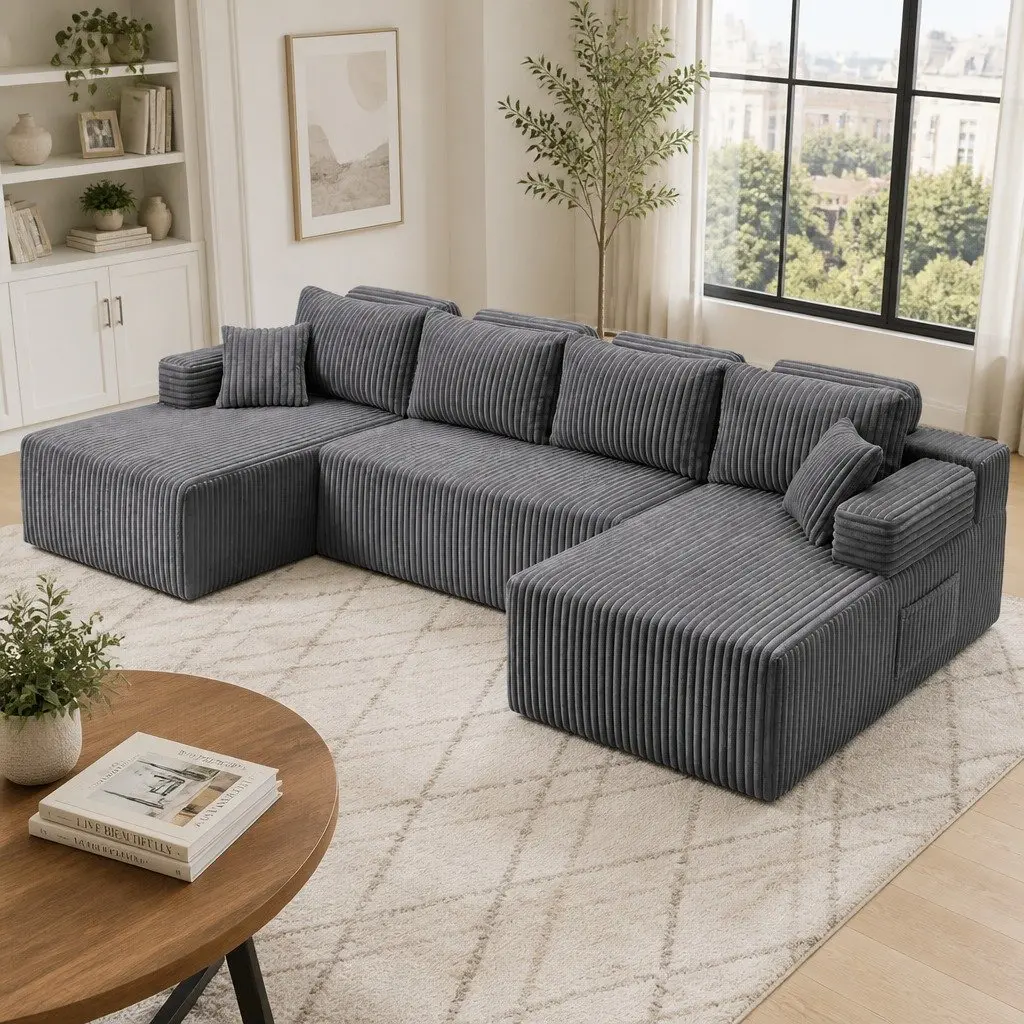 U-Shaped Modular Sectional Sofa in Grey