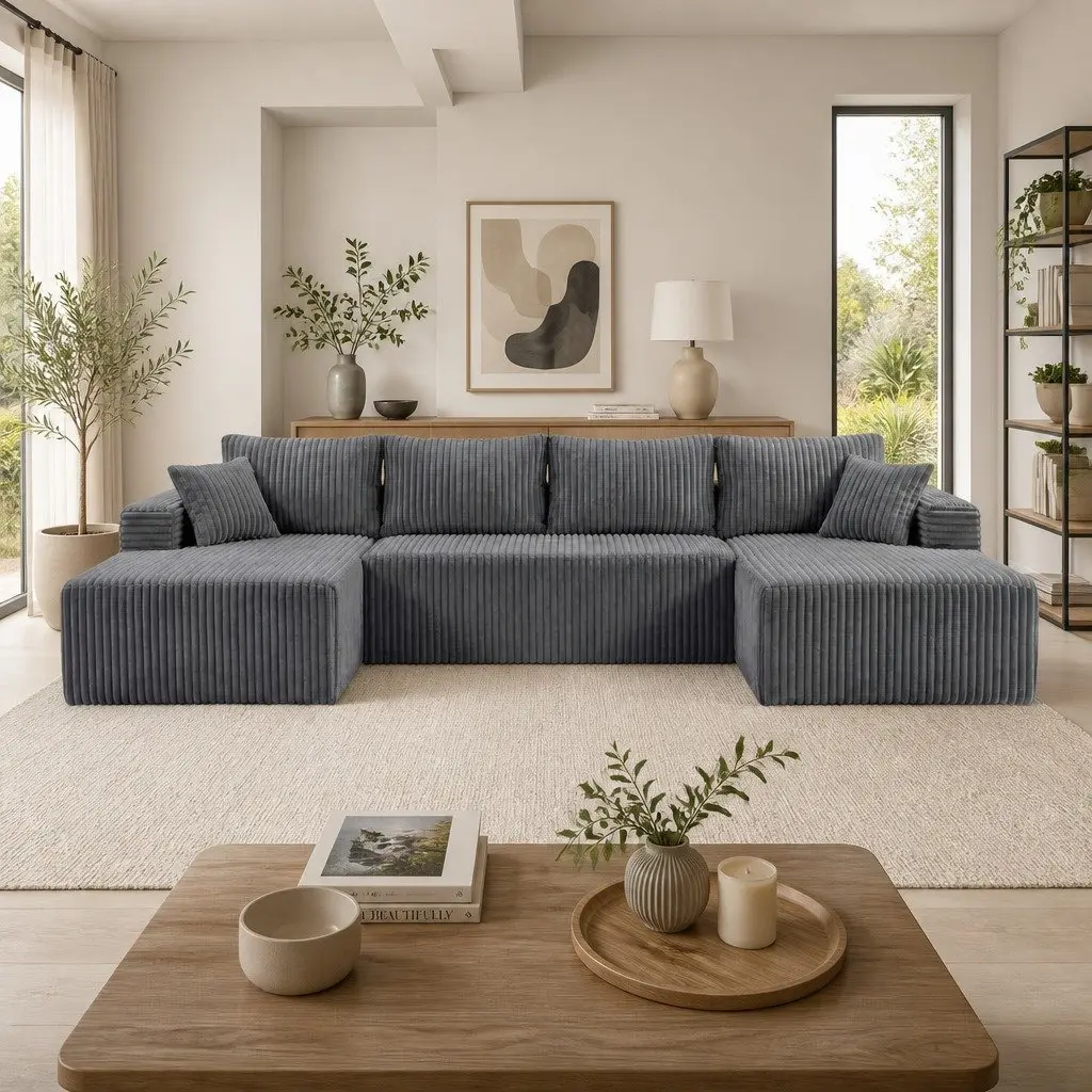 U-Shaped Modular Sectional Sofa in Grey