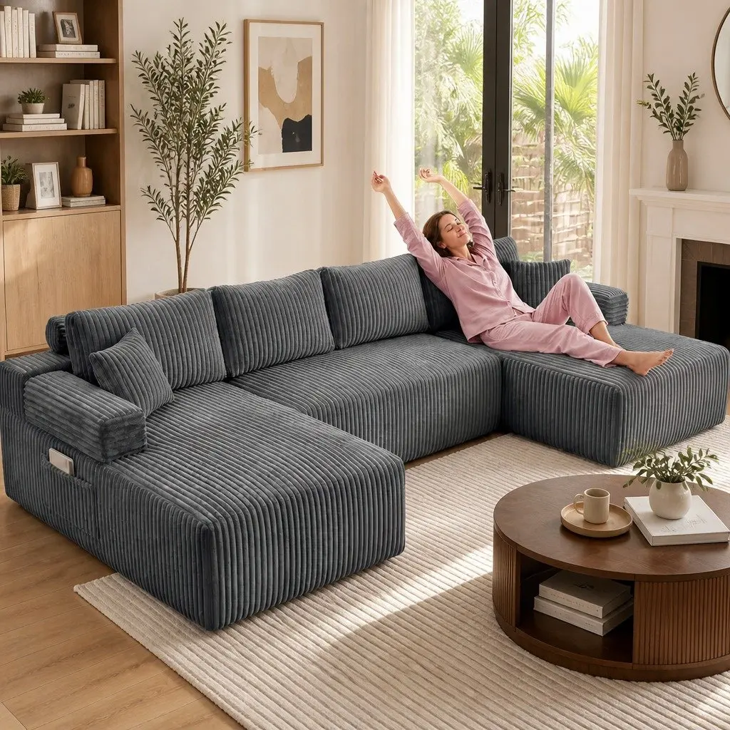 U-Shaped Modular Sectional Sofa in Grey