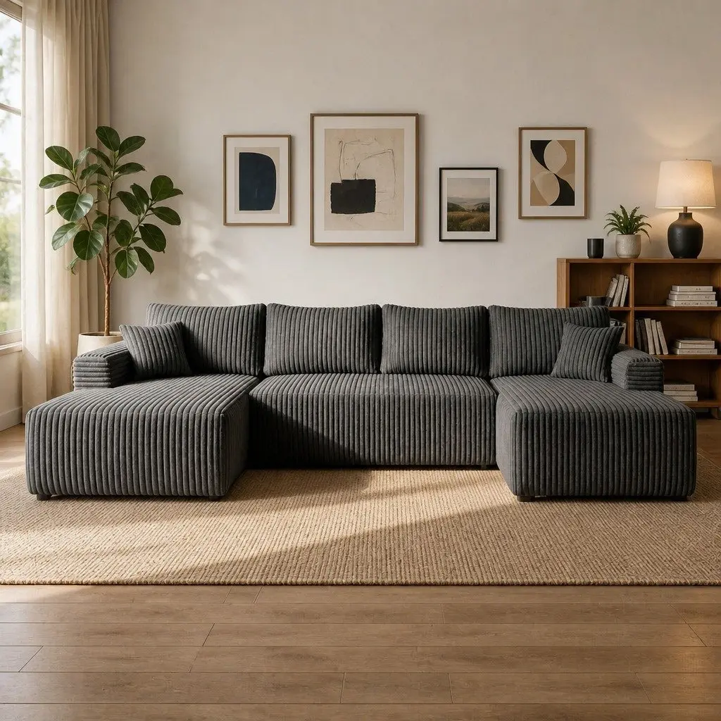 U-Shaped Modular Sectional Sofa in Grey
