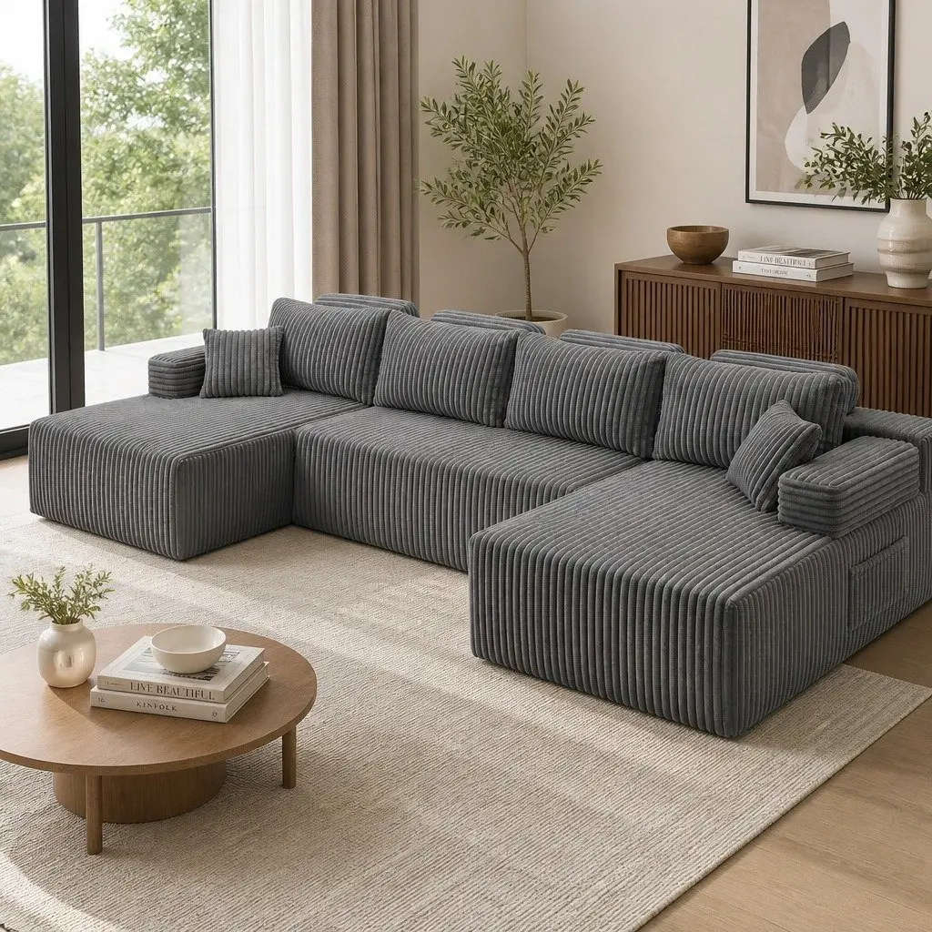 U-Shaped Modular Sectional Sofa in Grey