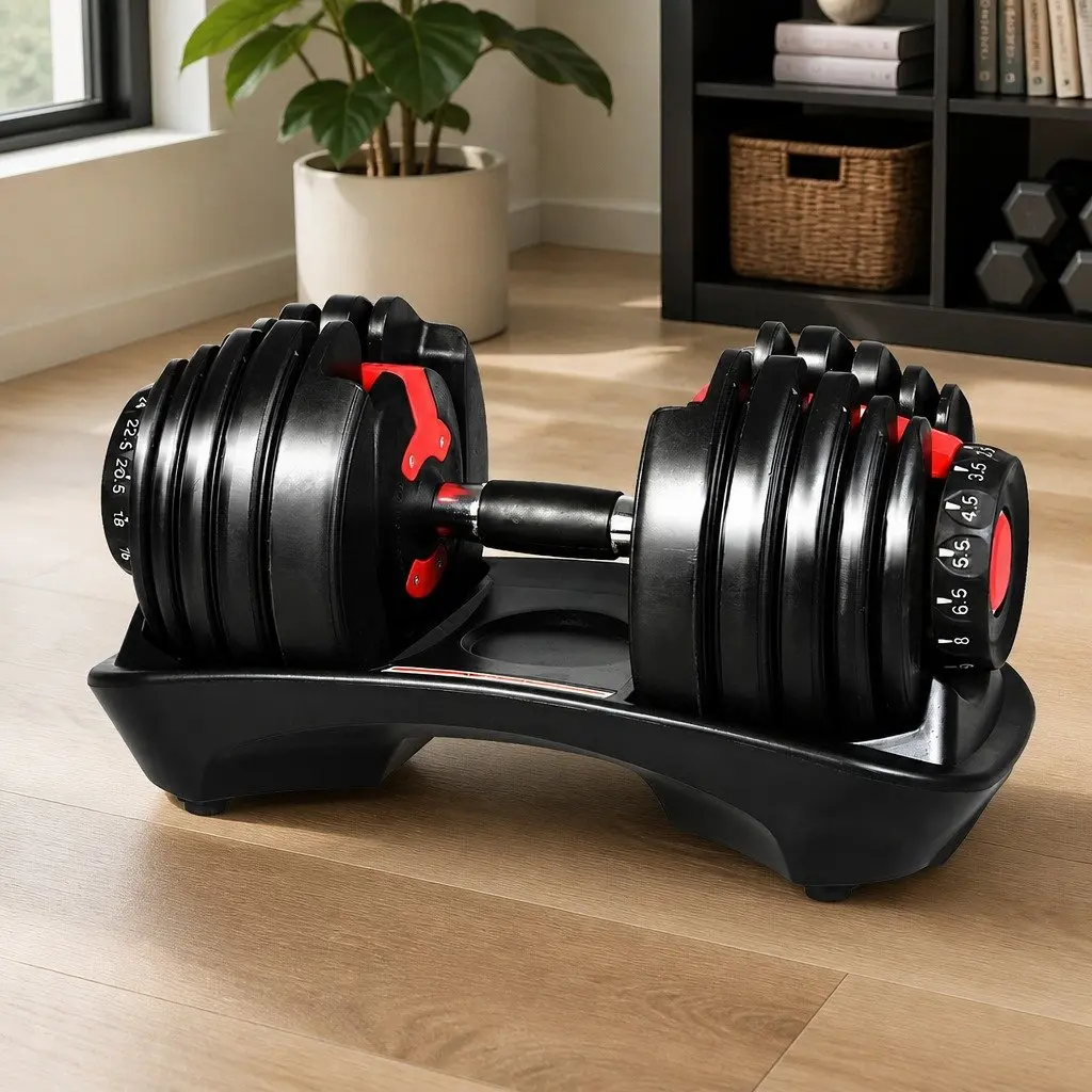 Adjustable Dumbbell Set 24kg with Quick-Dial Rack