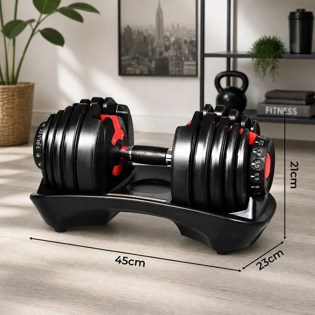 Adjustable Dumbbell Set 24kg with Quick-Dial Rack