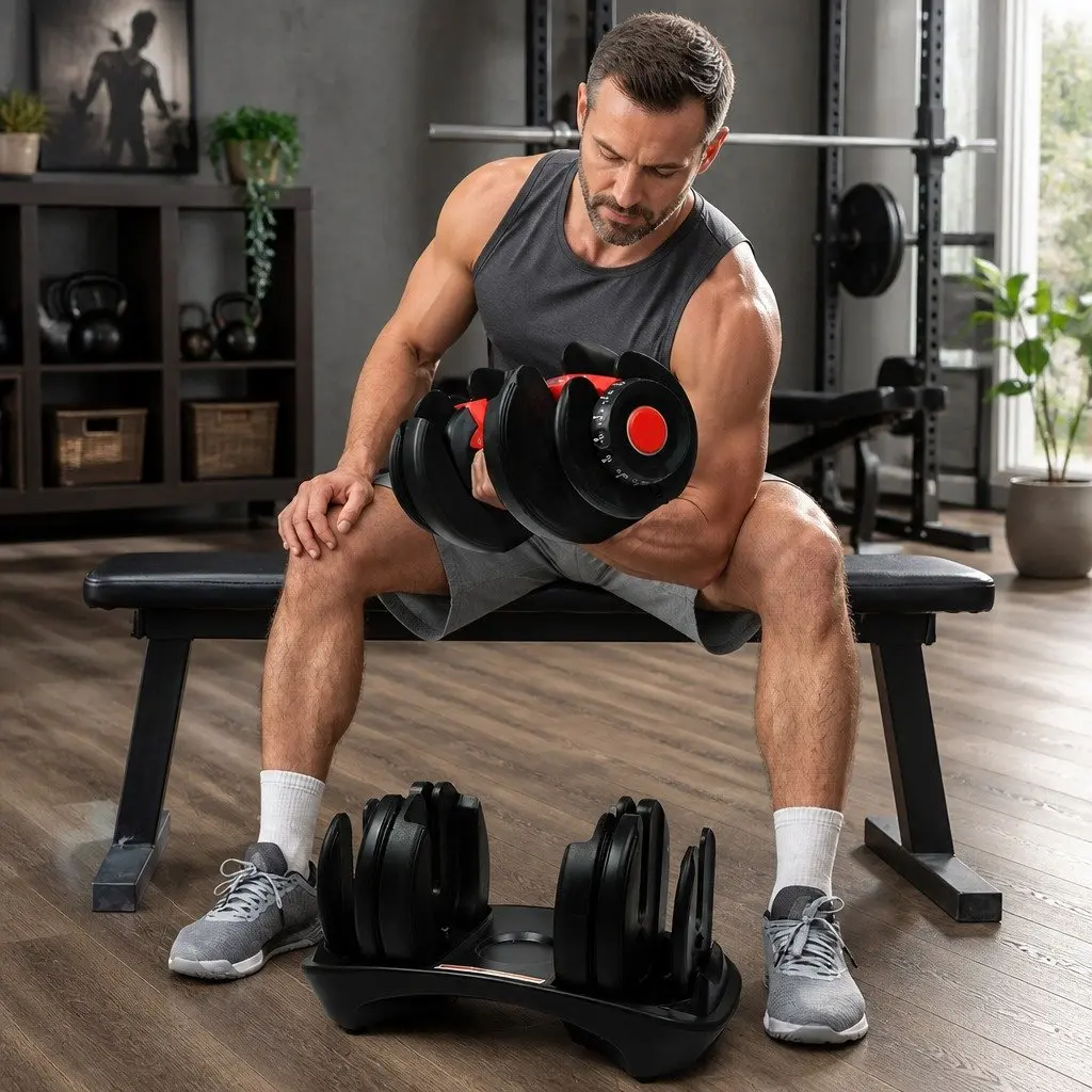 Adjustable Dumbbell Set 24kg with Quick-Dial Rack
