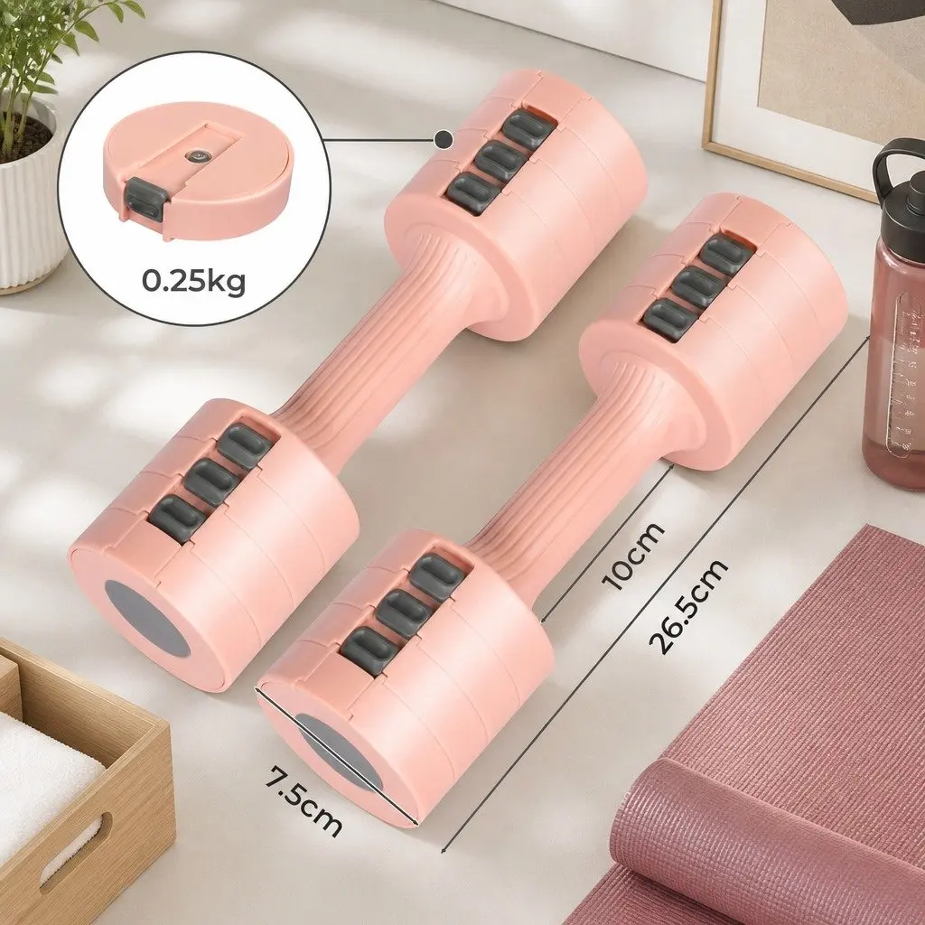 Adjustable Dumbbells Set 1kg to 5kg Pink