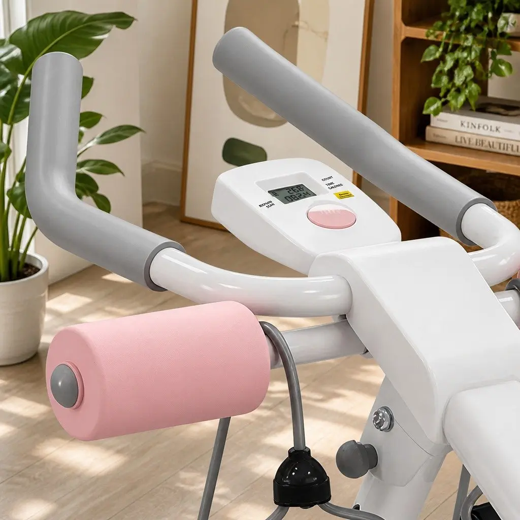 Ab Machine Steel Adjustable Foldable Core Trainer Pink and White