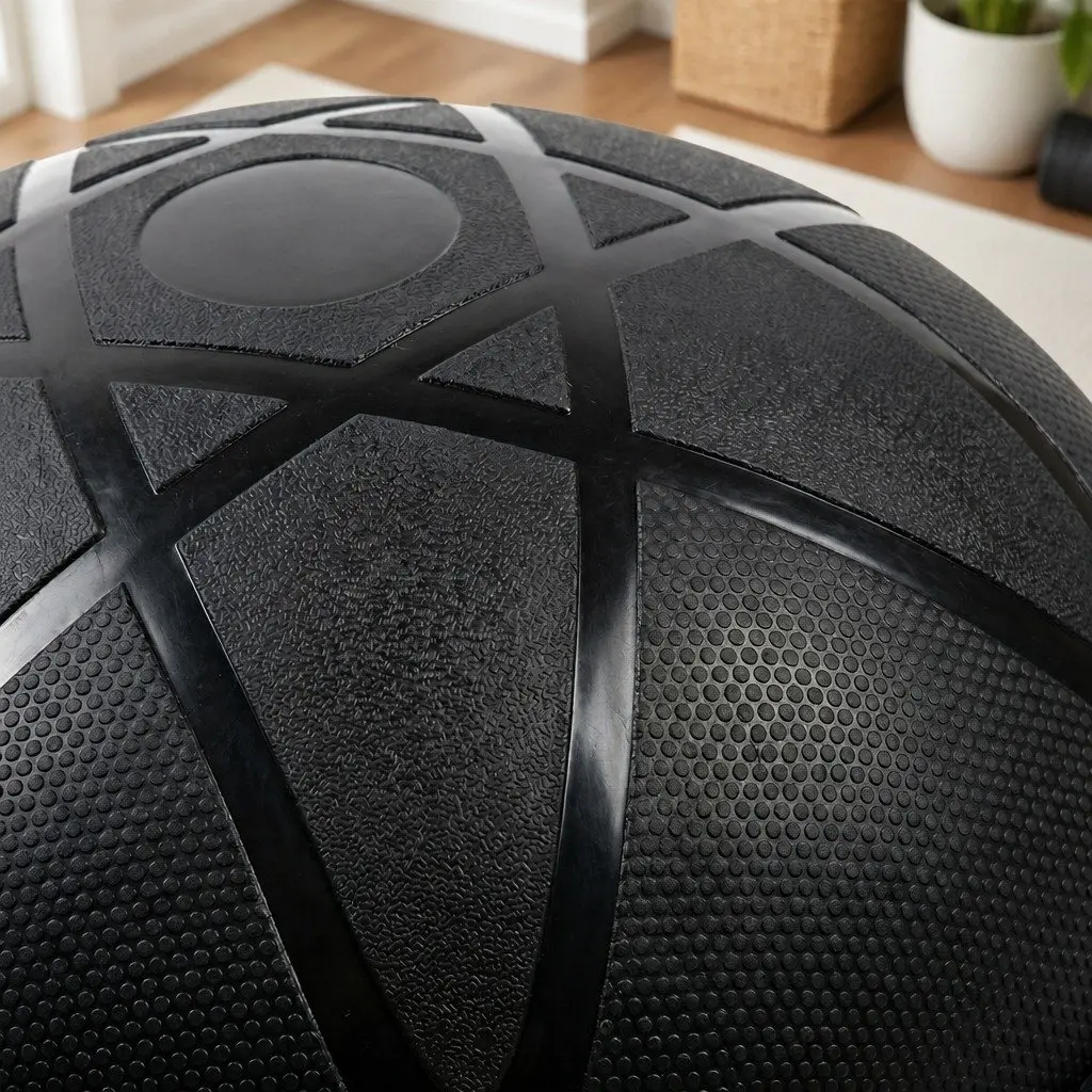 Half Balance Ball PVC 58cm Black Yoga Core Trainer with 2 Resistance Bands