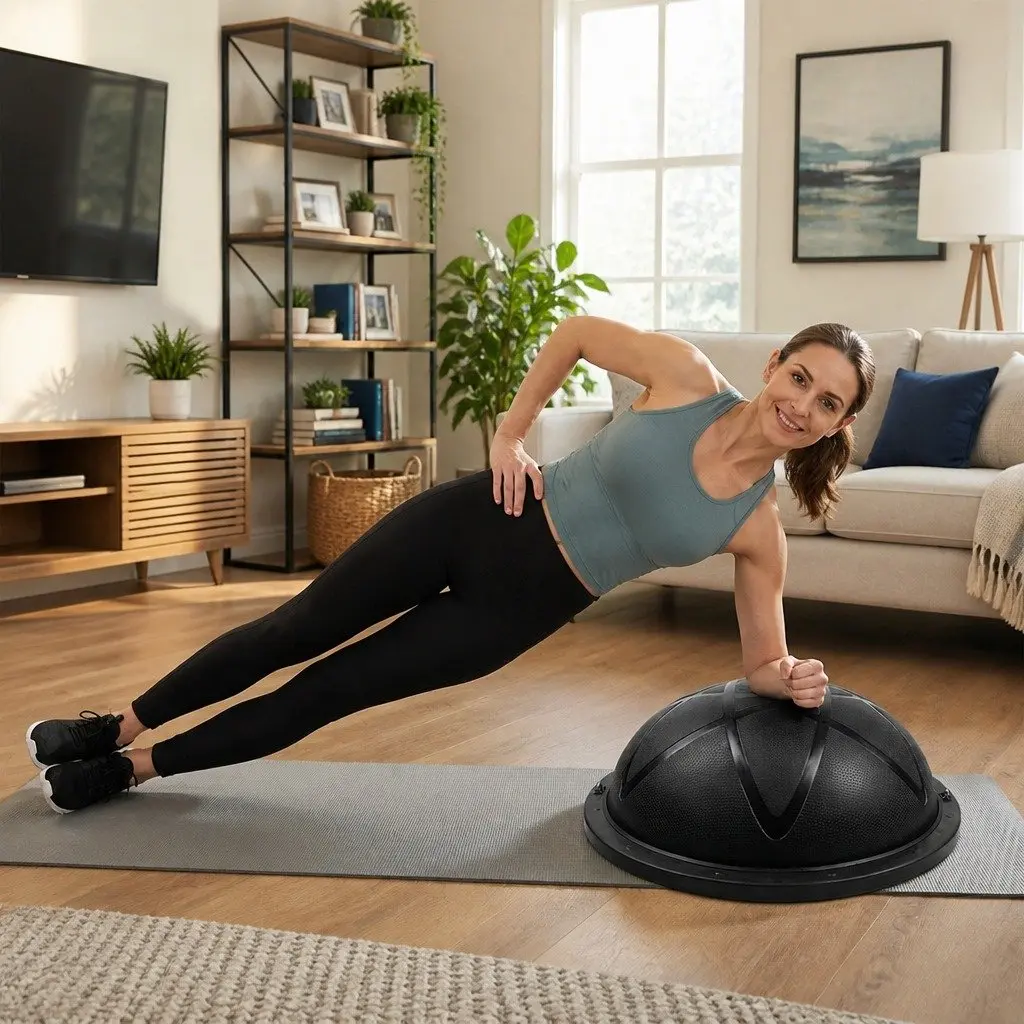 Half Balance Ball PVC 58cm Black Yoga Core Trainer with 2 Resistance Bands