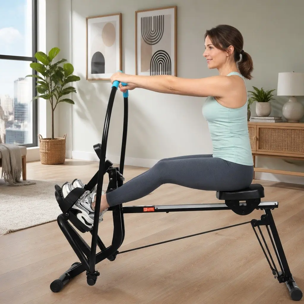 2-in-1 Rowing Machine Leg Press Home Gym Strength Training Full Body Workout