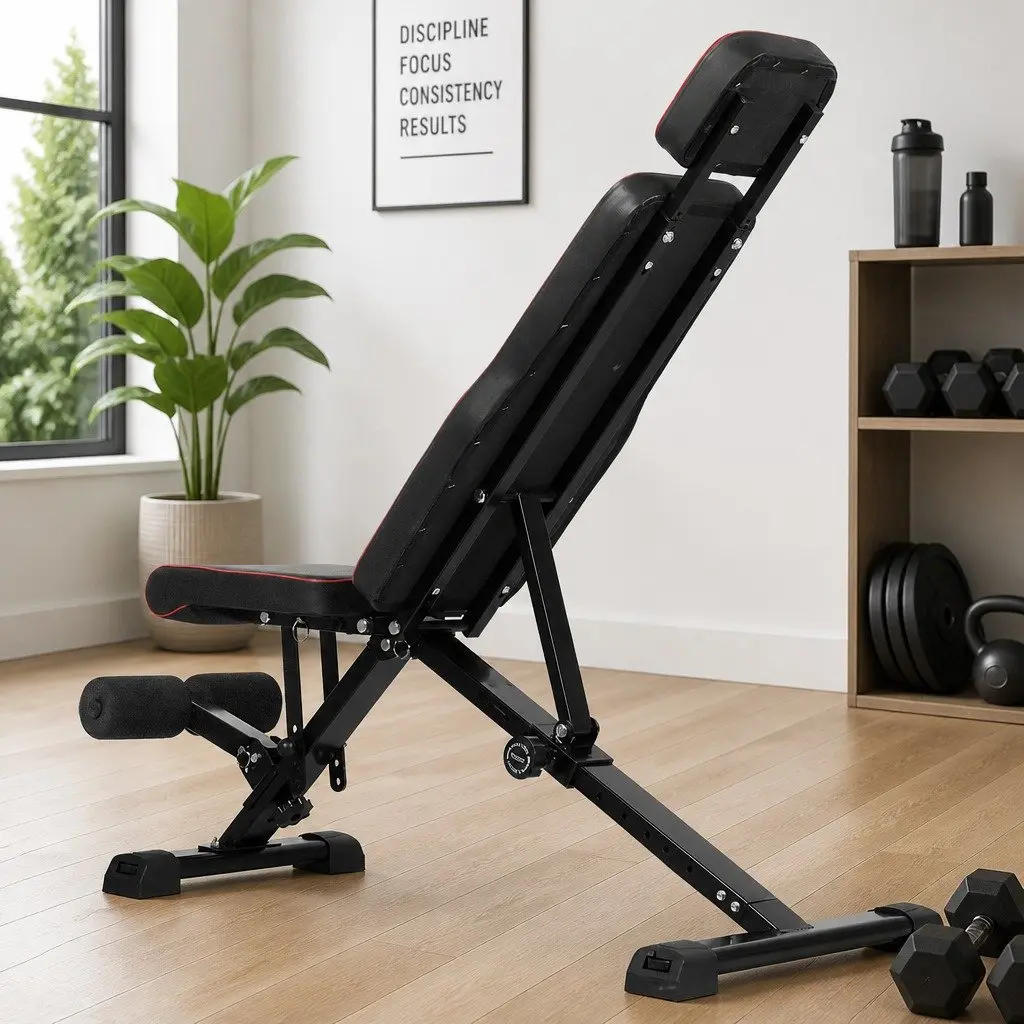 Adjustable Weight Bench Steel Frame PU Leather Black or Red Foldable Home Gym Workout