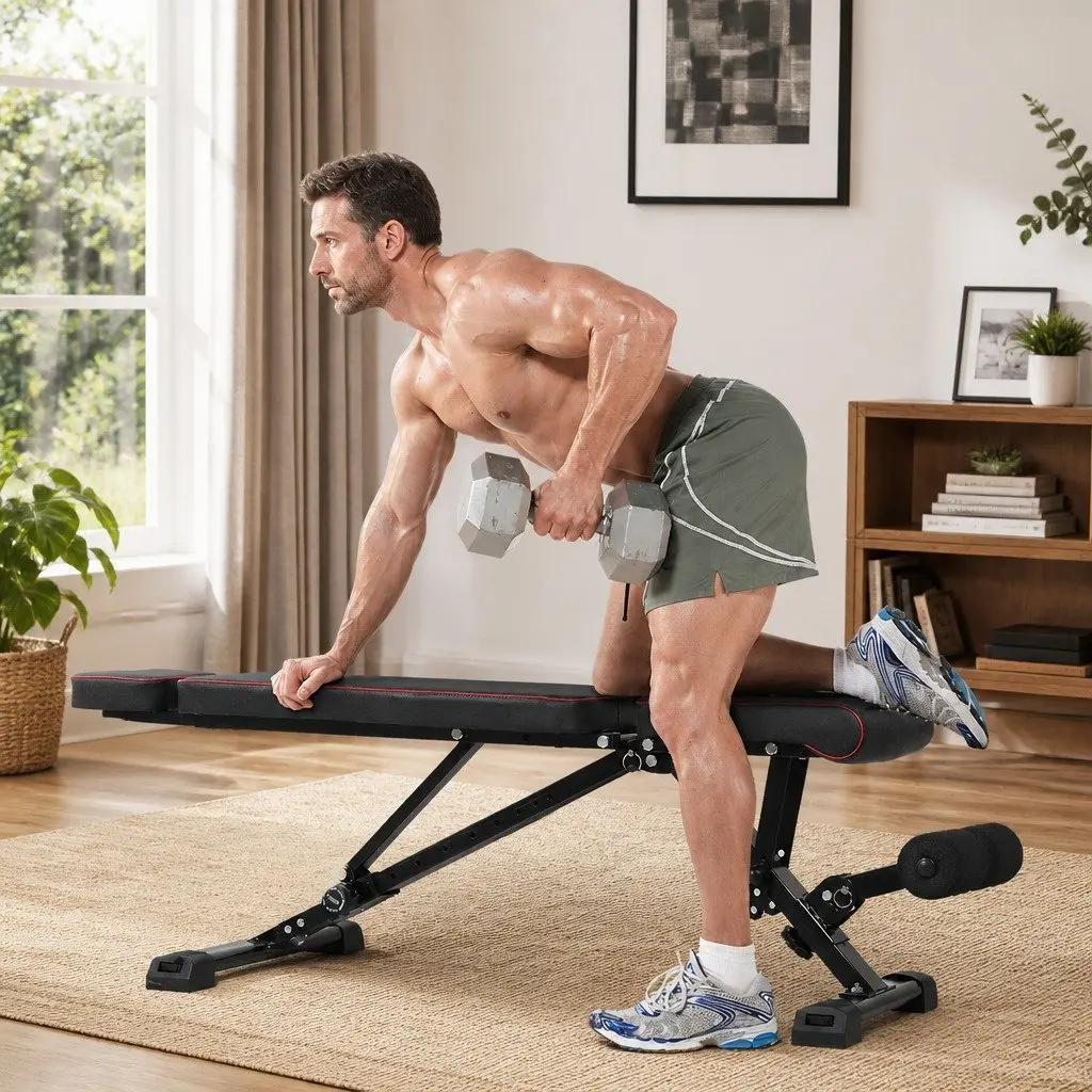 Adjustable Weight Bench Steel Frame PU Leather Black or Red Foldable Home Gym Workout