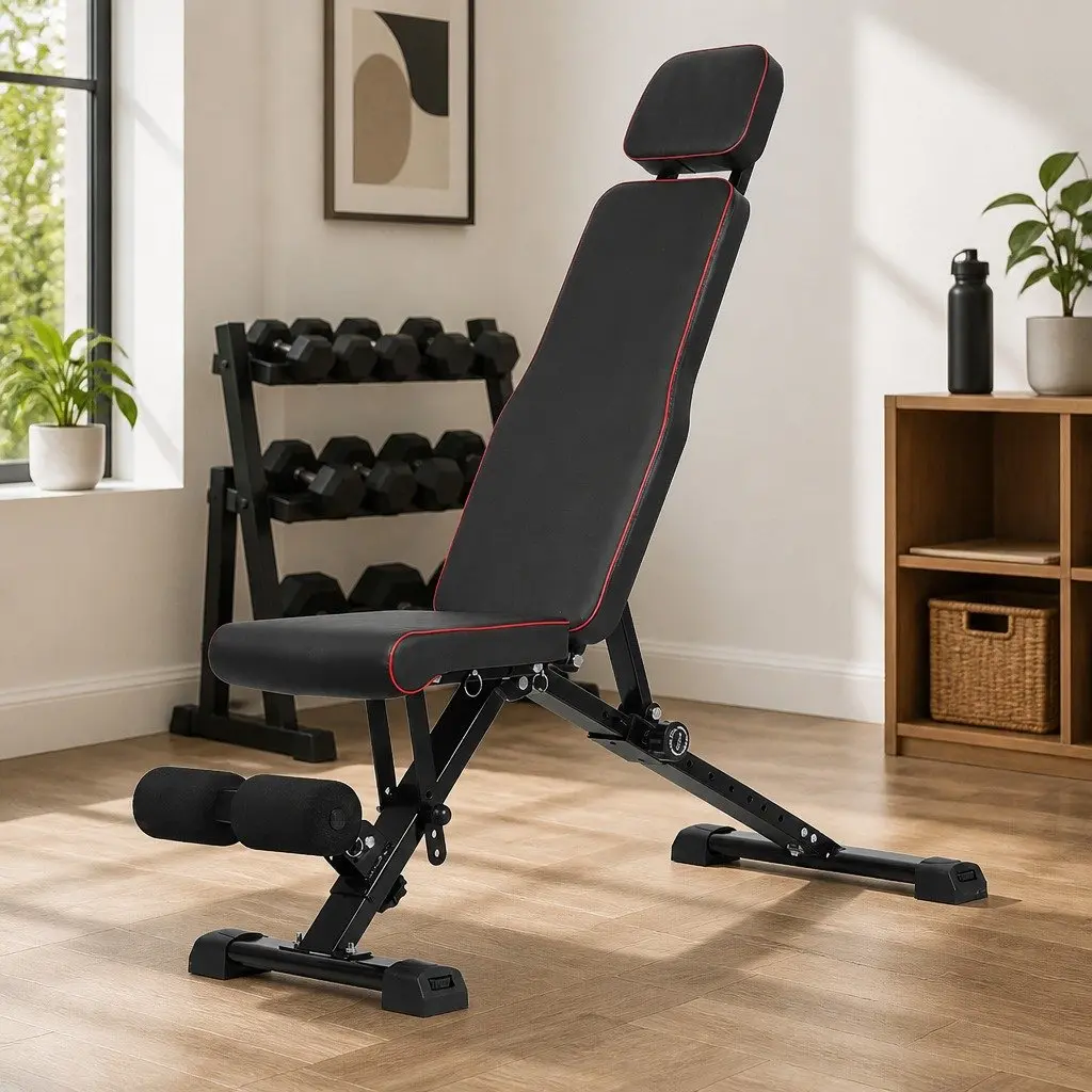 Adjustable Weight Bench Steel Frame PU Leather Black or Red Foldable Home Gym Workout