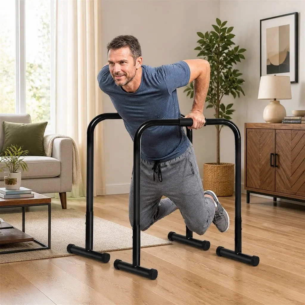 Parallel Dip Bar Station Steel Tube Adjustable Height Black