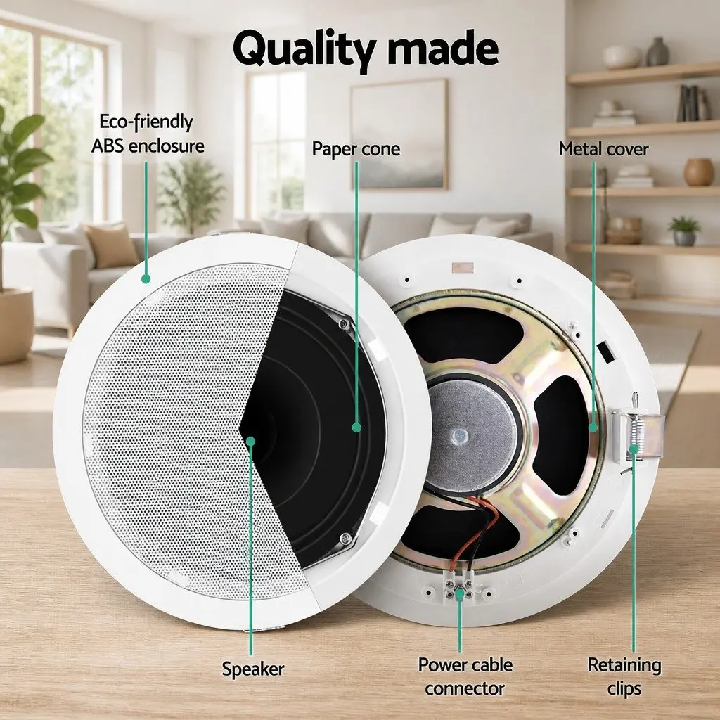 6 Inch Ceiling Speaker ABS White 6 Pack Set