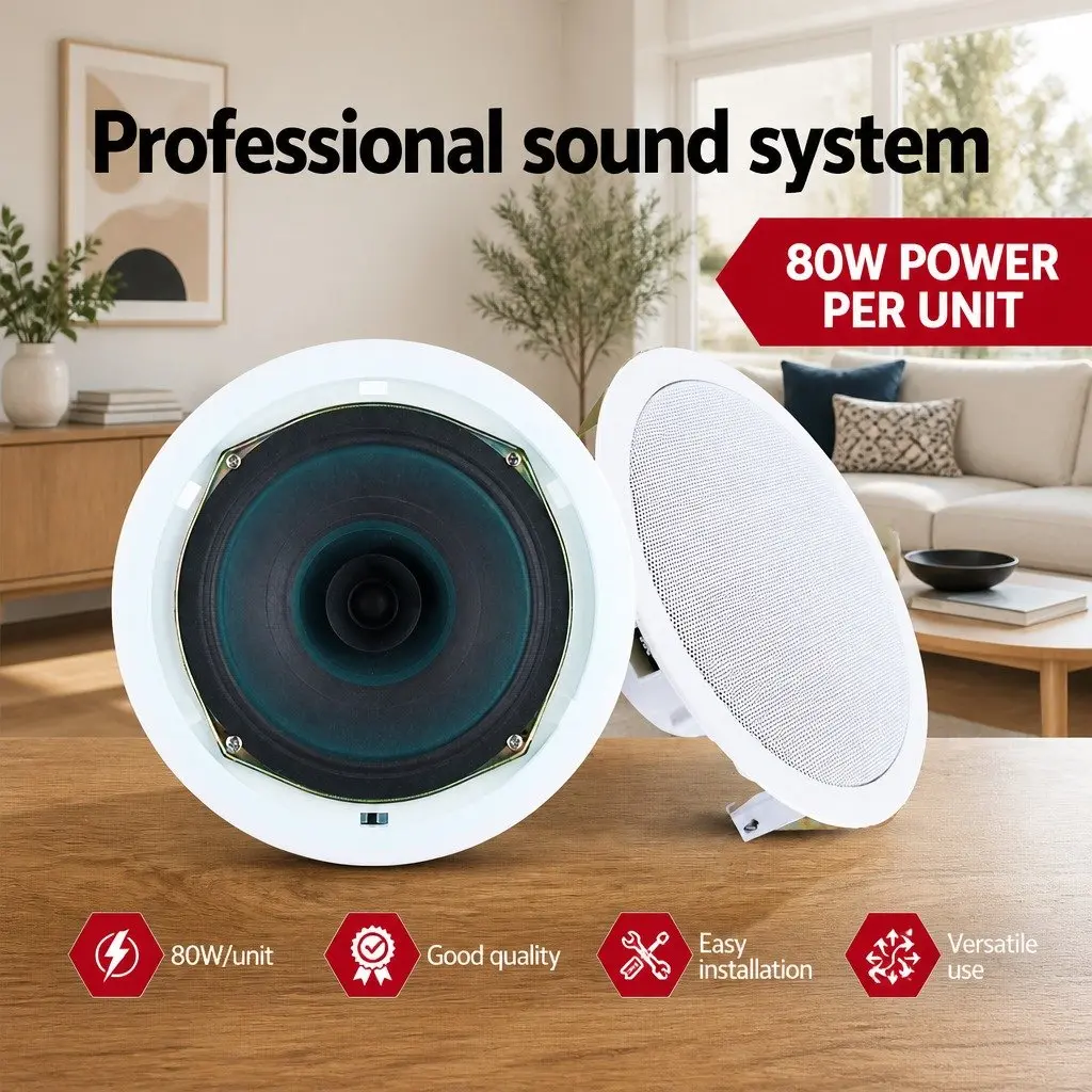 6 Inch In-Ceiling Speaker ABS 80W White Pair