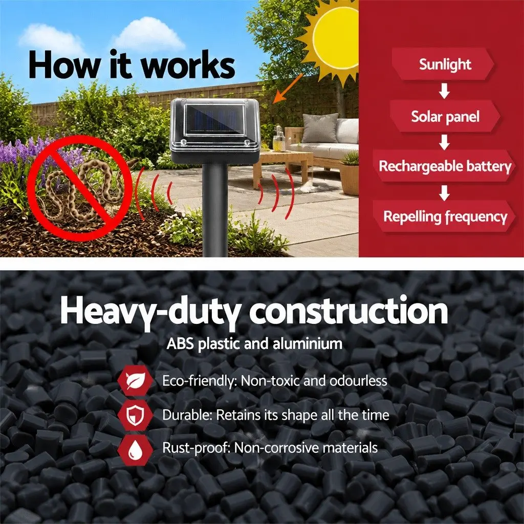 Snake Repellent Set Solar Powered Ultrasonic 6 Piece Black
