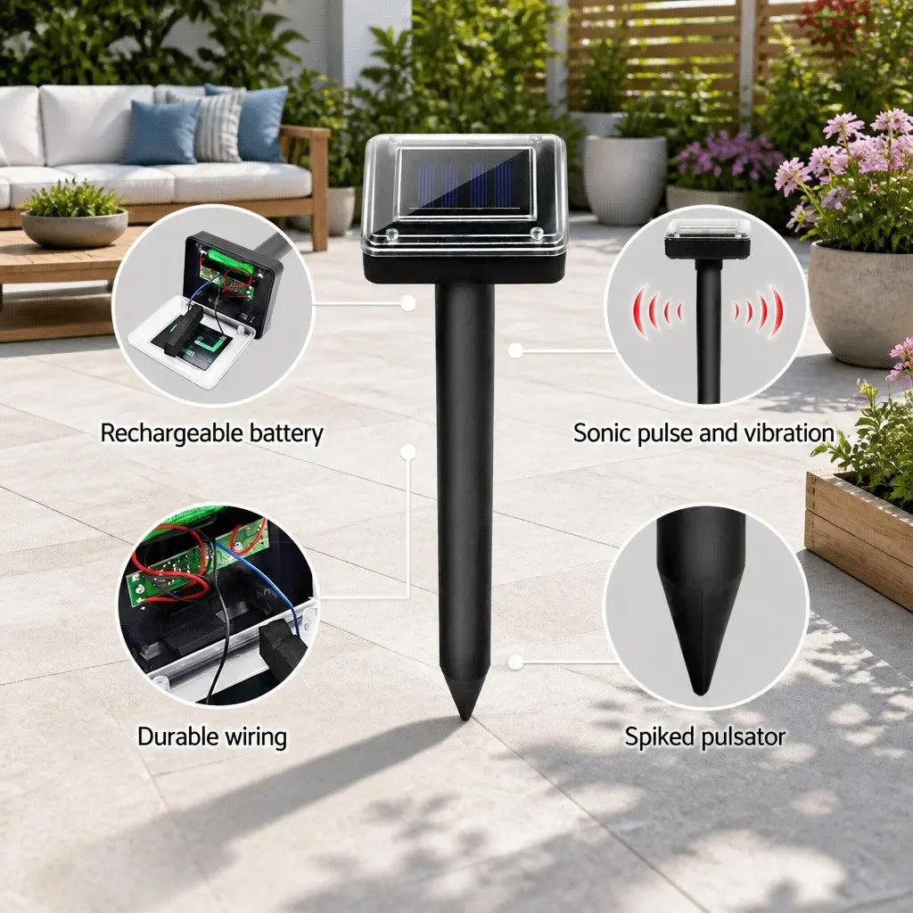 Snake Repellent Set Solar Powered Ultrasonic 6 Piece Black