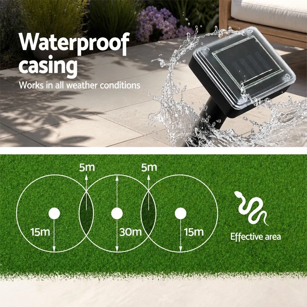 Snake Repellent Set Solar Powered Ultrasonic 6 Piece Black