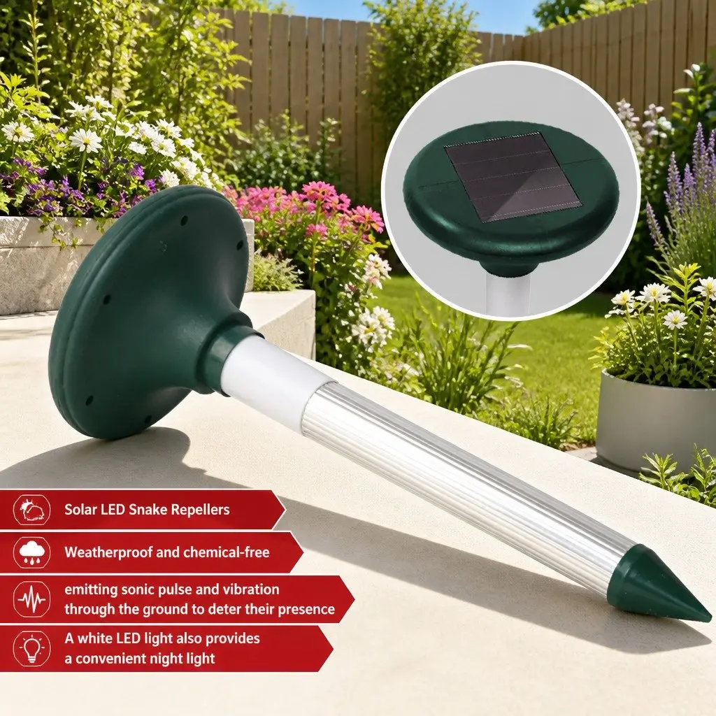 Solar LED Snake Repeller Set 12 Pack Garden Yard Pest Deterrent Ultrasonic