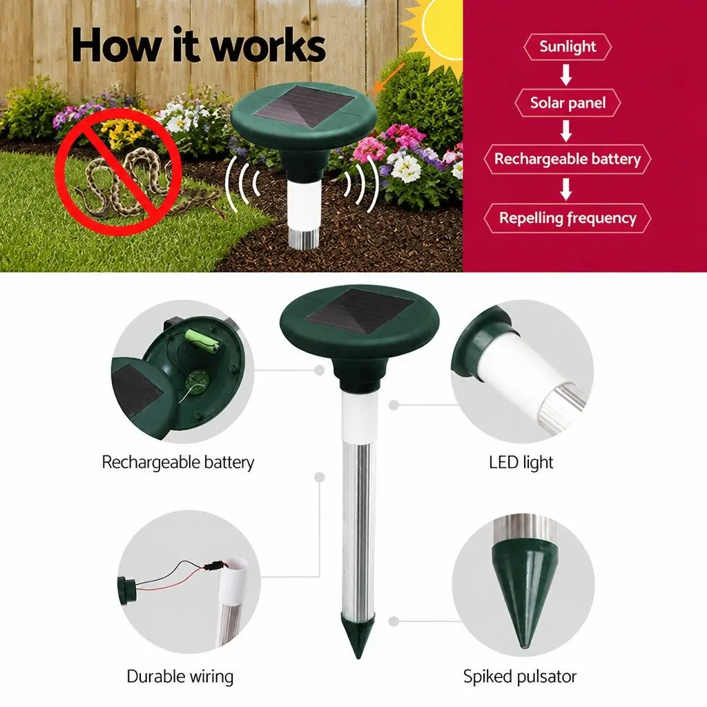 Solar LED Snake Repeller Set 12 Pack Garden Yard Pest Deterrent Ultrasonic