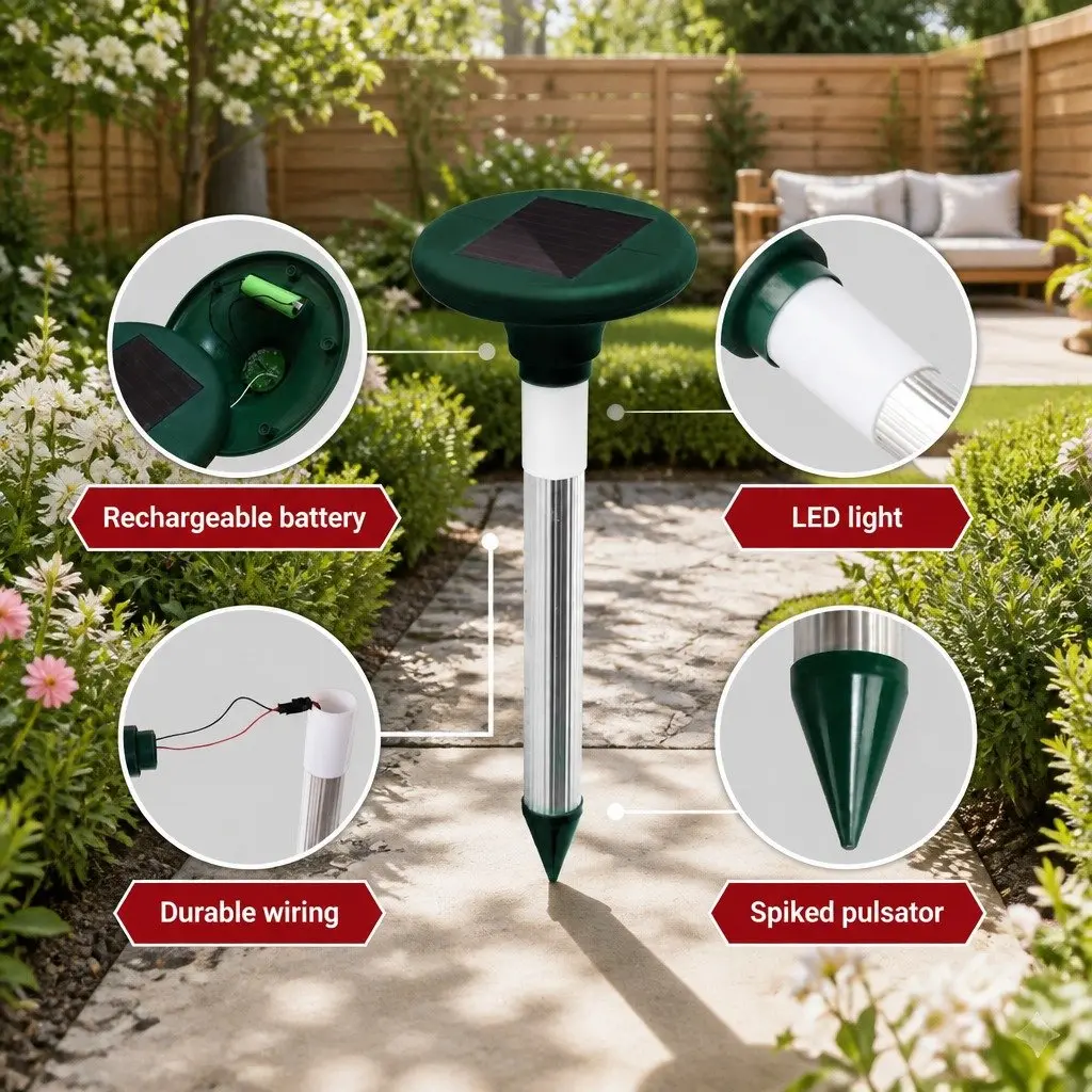 4X Solar LED Snake Repeller Ultrasonic Pest Rodent Deterrent Garden Yard Farm