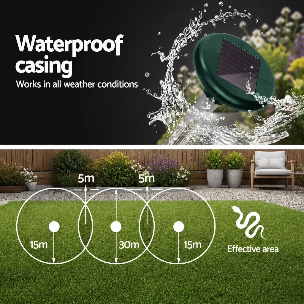 4X Solar LED Snake Repeller Ultrasonic Pest Rodent Deterrent Garden Yard Farm