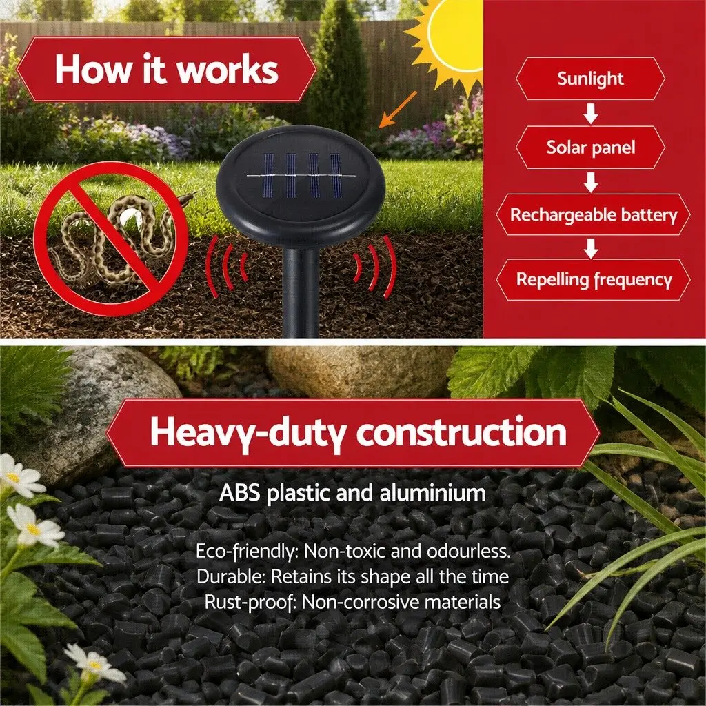 Snake Repeller Solar Powered Ultrasonic 4 Pack Pest Control Garden Yard Farm