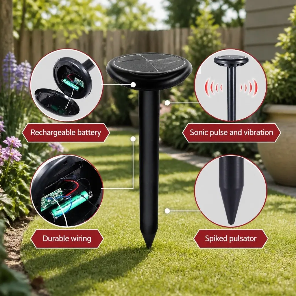Snake Repeller Solar Powered Ultrasonic 4 Pack Pest Control Garden Yard Farm