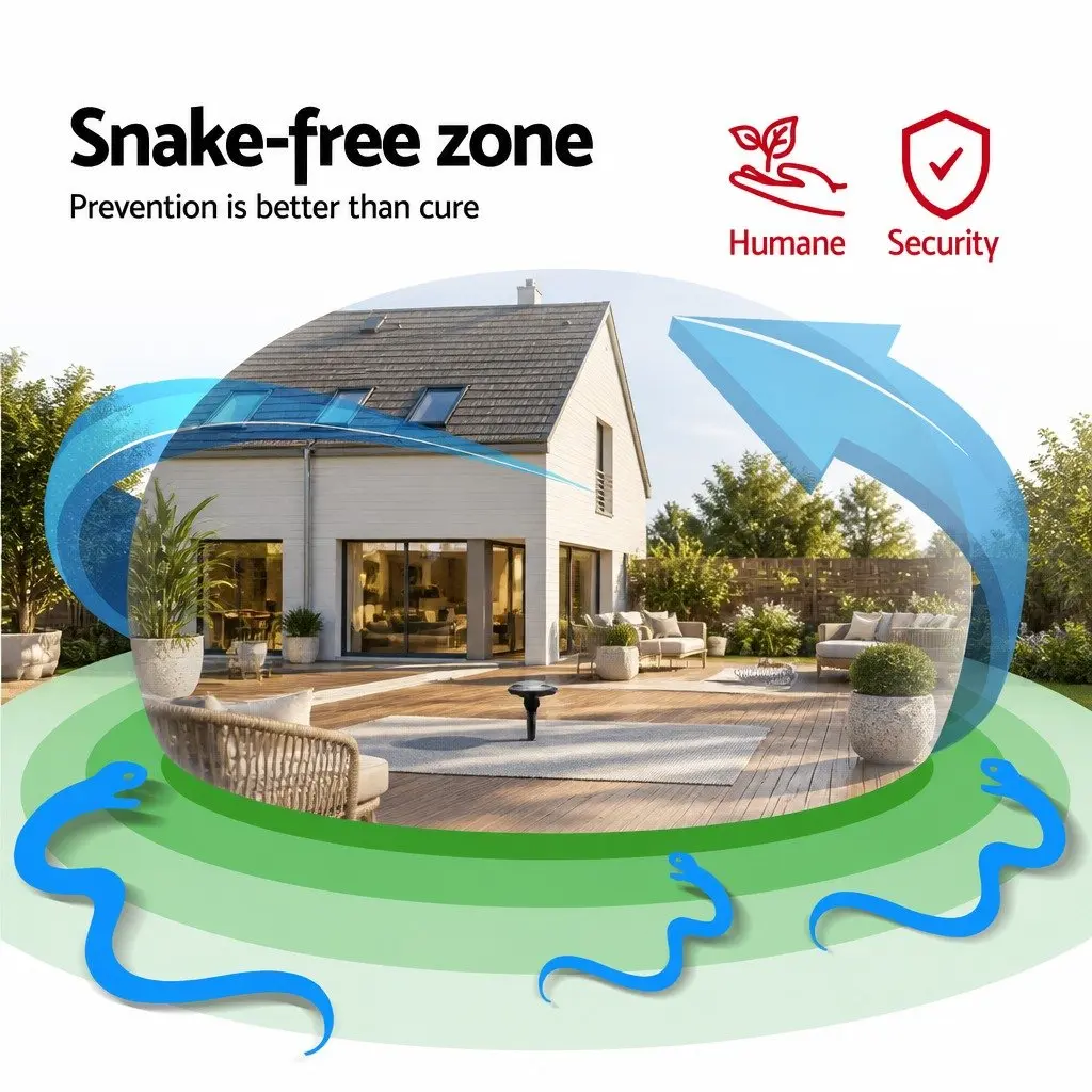 8 Piece Ultrasonic Solar Powered Snake Repeller Black Weatherproof Garden Yard Farm Pest Control Device