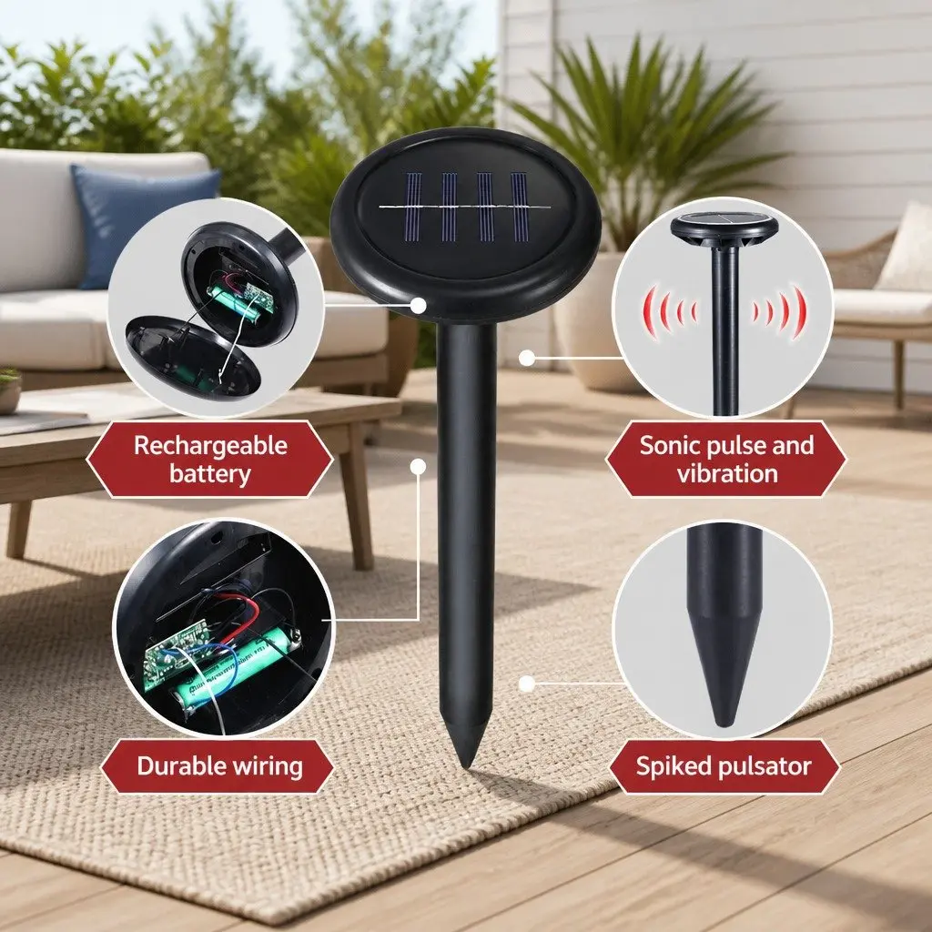 8 Piece Ultrasonic Solar Powered Snake Repeller Black Weatherproof Garden Yard Farm Pest Control Device