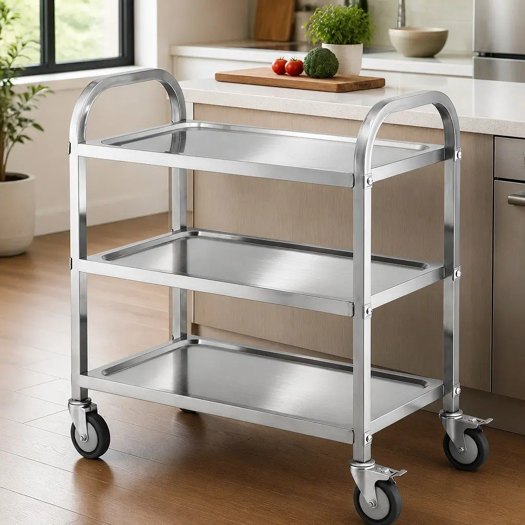 3-Tier Kitchen Trolley with Durable Stainless Steel Finish