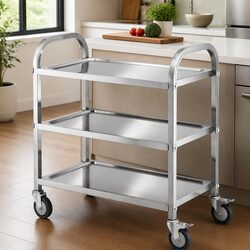 3-Tier Stainless Steel Kitchen Trolley Rolling Cart Service Bench Island Prep